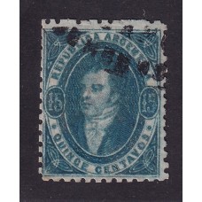 ARGENTINA 1864 GJ 24 RIVADAVIA DE 15 Cts , CON MATASELLO FRANCA MEDOZA TIENE TODO SU DENTADO COMPLETO Y PERFECTO, DE LUJO TOTAL U$ 70